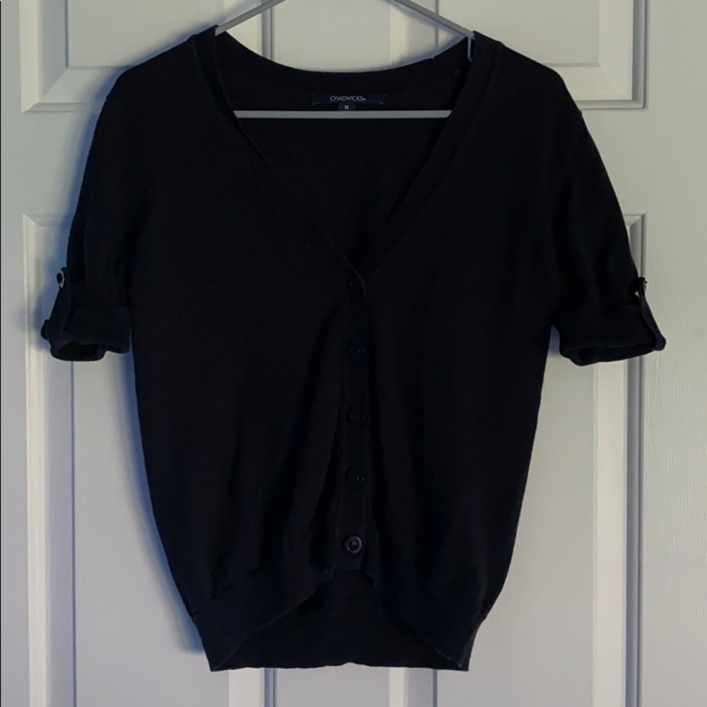 Chadwicks Black Short Sleeve Cardigan Size Medium
